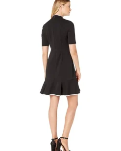 Knit Crepe Tie Neck Flounce Dress