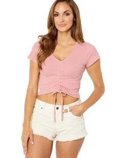 Knit Drawstring Short Sleeve Top T1TX3T54