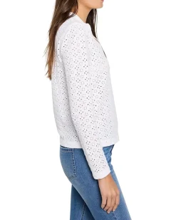 Knit Eyelet Split Neck Top