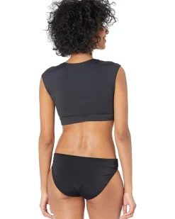 Kore Tie Front Cap Sleeve Crop Top with Removable Cups