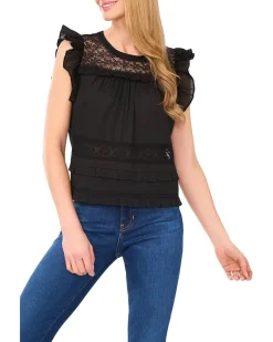 Lace Inset Ruffle Detail Top
