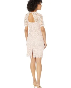 Lace Jewel Neck Elbow Sleeve Bodycon Open Back Dress