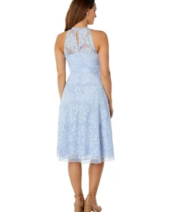 Lace Ruffle Halter Neck Fit-and-Flare Midi