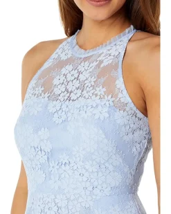 Lace Ruffle Halter Neck Fit-and-Flare Midi