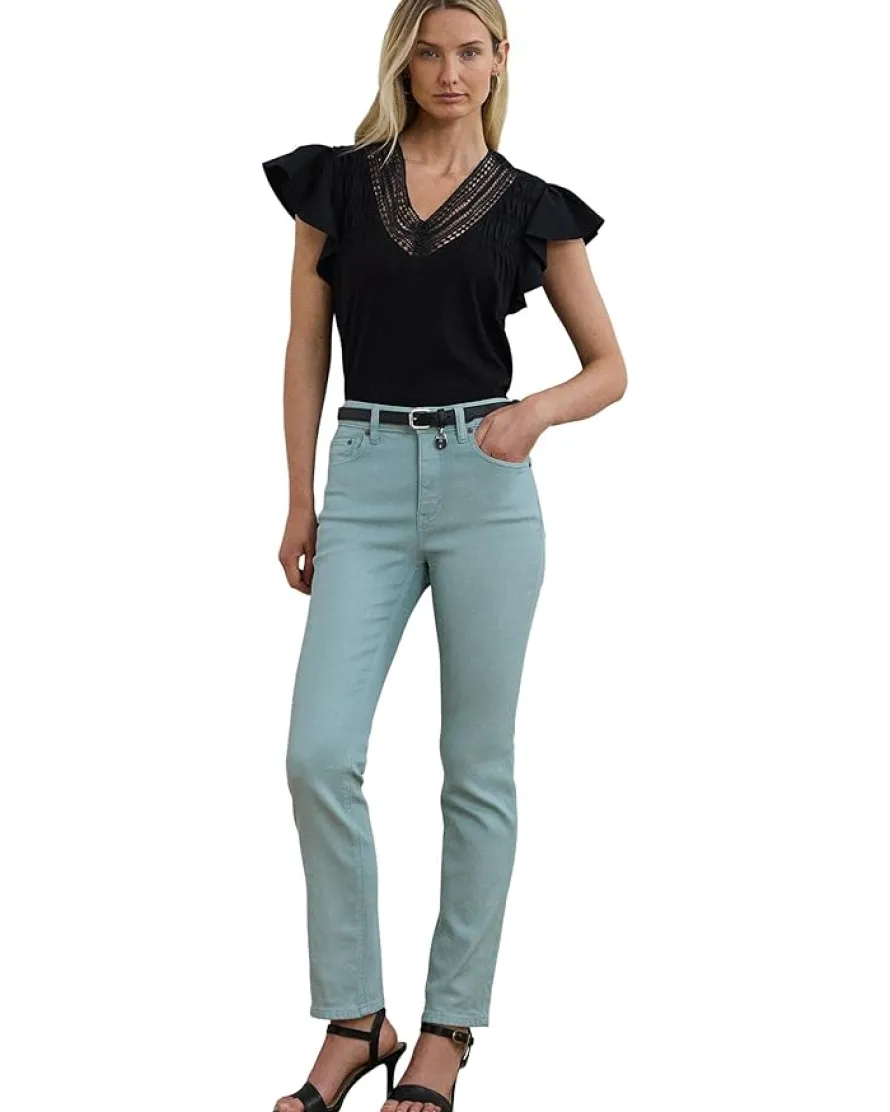 Lace-trim Jersey Flutter-sleeve Tee