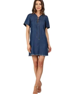 Lace-Up Denim Dress