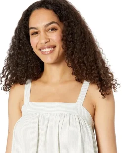 Linen Blend Pinstripe Sleeveless Babydoll Ruffle Hem Dress