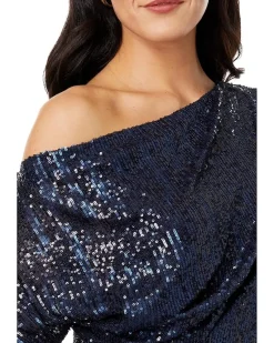 Long 3/4 Sleeve Off-the-Shoulder Sequin Dress