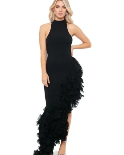 Long asymetrical ruffled mock neck