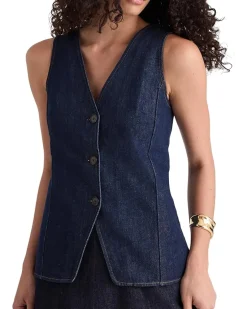 Long Line V Neck Vest In Rinse Wash