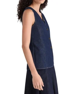 Long Line V Neck Vest In Rinse Wash