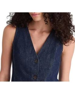 Long Line V Neck Vest In Rinse Wash