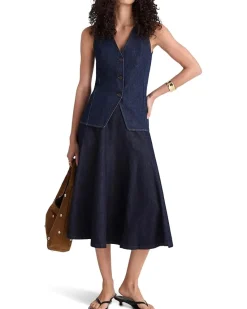 Long Line V Neck Vest In Rinse Wash