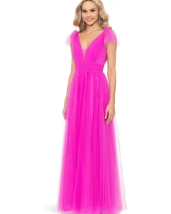Long Mesh V-Neck Ballgown
