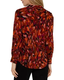 Long Sleeve Btn Front Banded Collar Woven Shirt Stretch Shirting