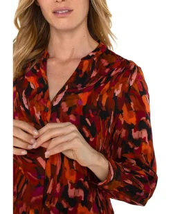 Long Sleeve Btn Front Banded Collar Woven Shirt Stretch Shirting