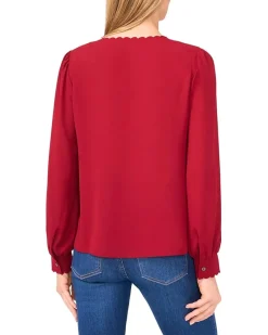 Long Sleeve Button Down Scalloped Top