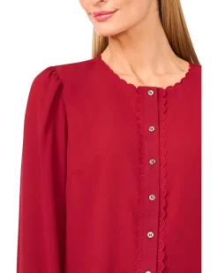 Long Sleeve Button Down Scalloped Top