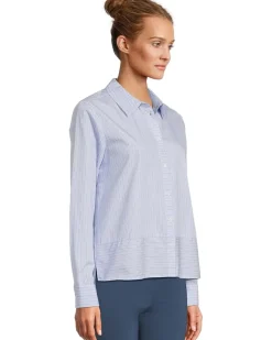 Long Sleeve Button Front Stripe Shirt With Front Seam Detail