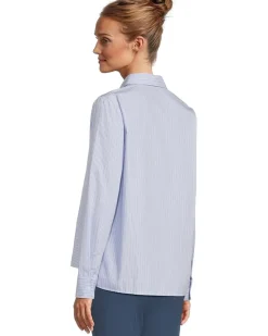 Long Sleeve Button Front Stripe Shirt With Front Seam Detail