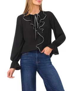 Long Sleeve Button-Down Ruffle Top
