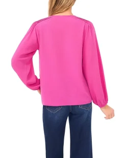 Long Sleeve Circular Trim Pintuck Top