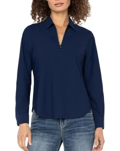 Long Sleeve Collared Zip Front Knit Shirt