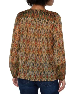 Long Sleeve Double Layer Tie Front Woven Blouse