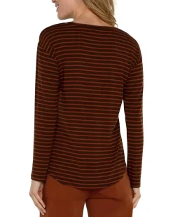 Long Sleeve Drop Shoulder Scoop Neck Rib Knit Top