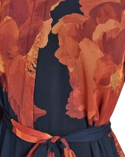 Long Sleeve Floral Chiffon Midi with Self Tie