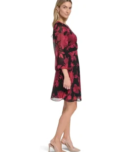 Long Sleeve Floral Chiffon A-Line