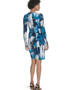 Long Sleeve Floral Jersey Sheath