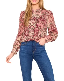 Long Sleeve Hidden Placket Floral Top