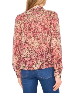 Long Sleeve Hidden Placket Floral Top