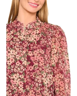Long Sleeve Hidden Placket Floral Top