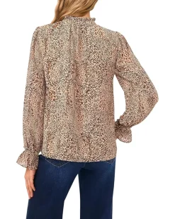 Long Sleeve Leopard Ruffled Top