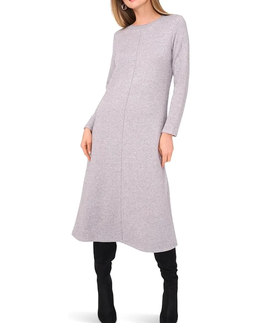 Long Sleeve Midi Dress With Rib Trim