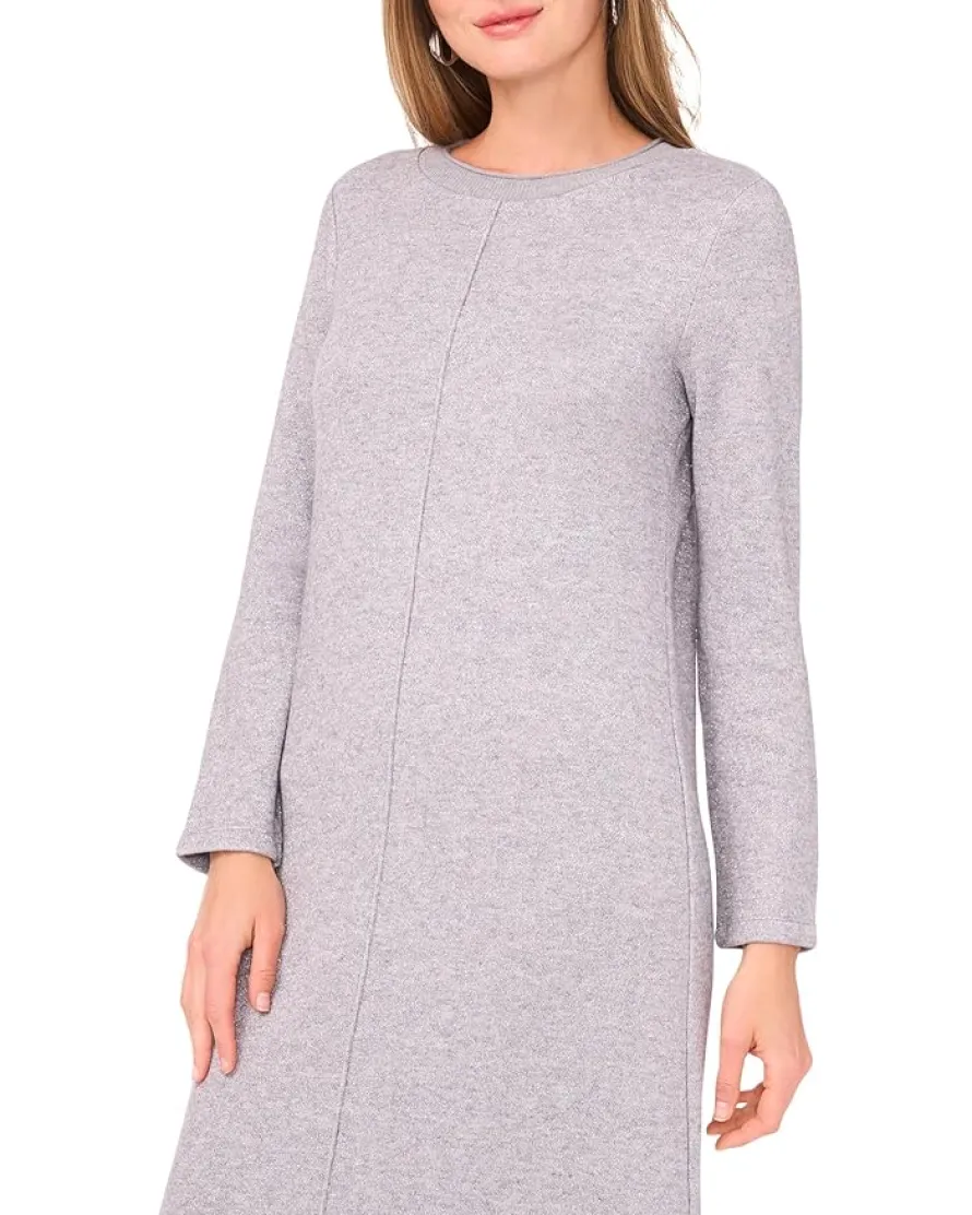 Long Sleeve Midi Dress With Rib Trim