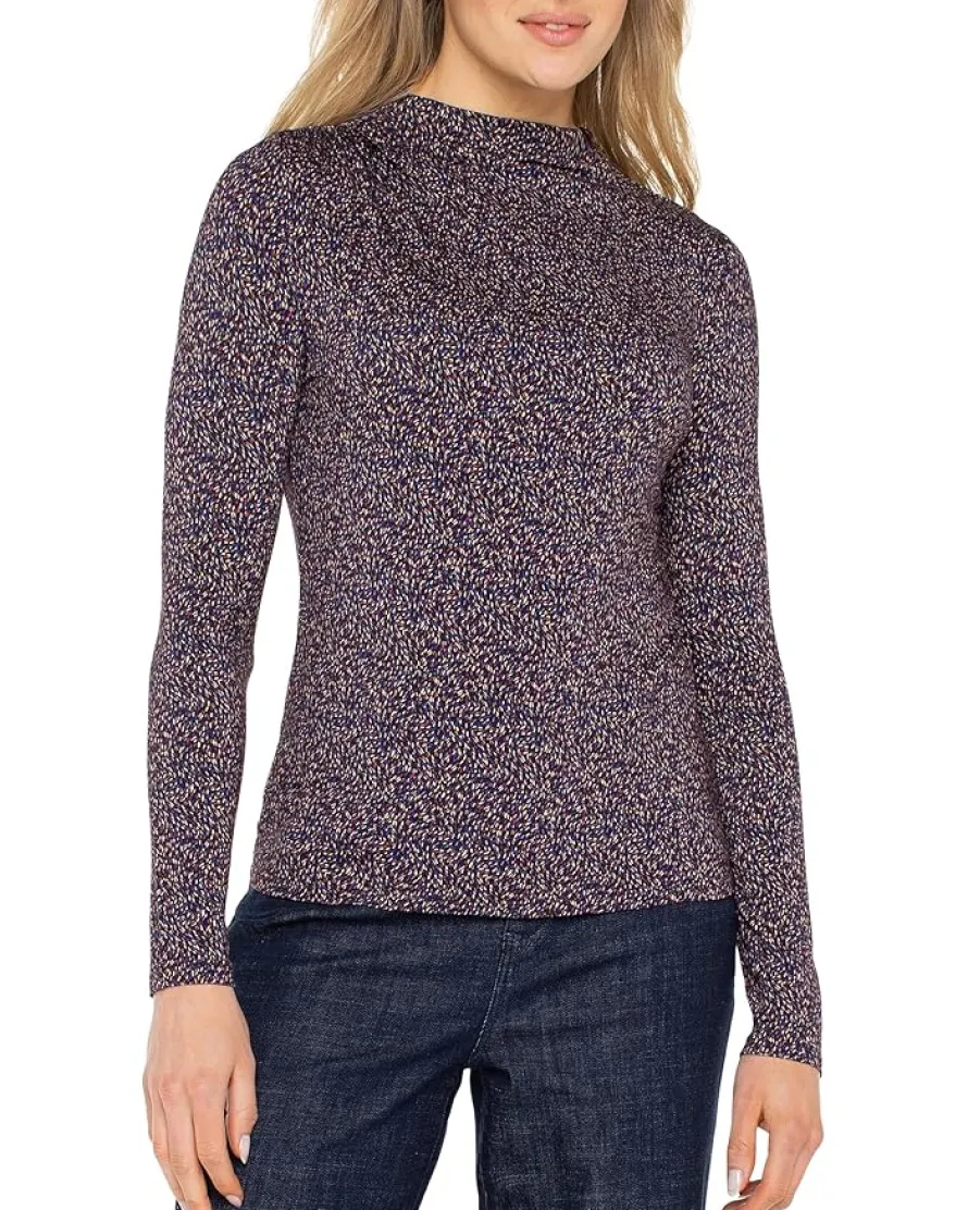 Long Sleeve Mock Neck Knit Top With Shirring