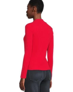 Long Sleeve Mock Neck Knit Top With Button Detail