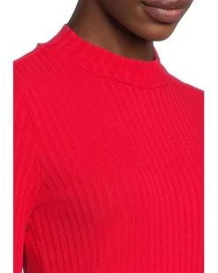 Long Sleeve Mock Neck Knit Top With Button Detail