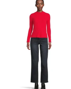 Long Sleeve Mock Neck Knit Top With Button Detail