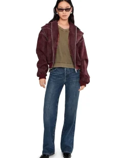 Long Sleeve Open V-neck Waffle Top