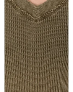 Long Sleeve Open V-neck Waffle Top