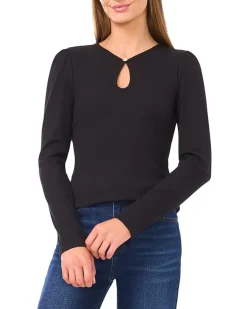 Long Sleeve Pearl Keyhold Knit Top