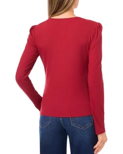 Long Sleeve Pearl Keyhold Knit Top