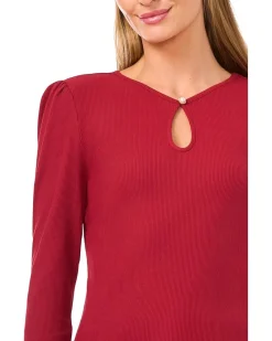 Long Sleeve Pearl Keyhold Knit Top