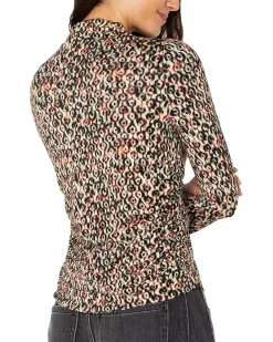 Long Sleeve Pleasted Mock Neck Knit Top with Shirring