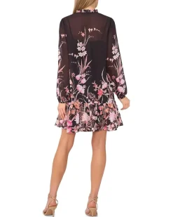 Long Sleeve Printed Dress With Tie Front