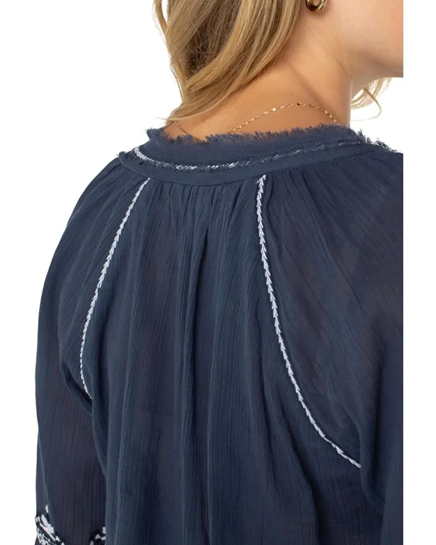 Long Sleeve Raglan Woven Blouse With Embroidery